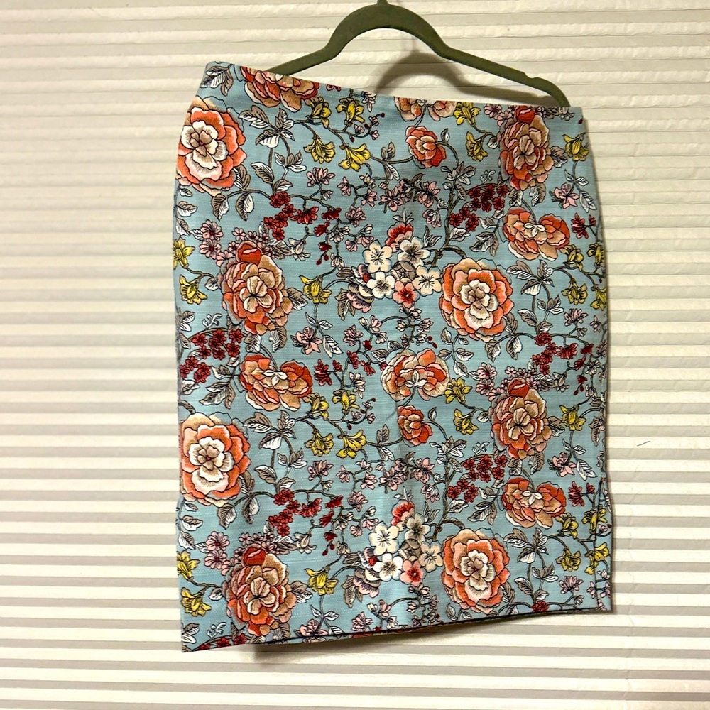 EUc loft Blue Floral Pencil Skirt 12 petite